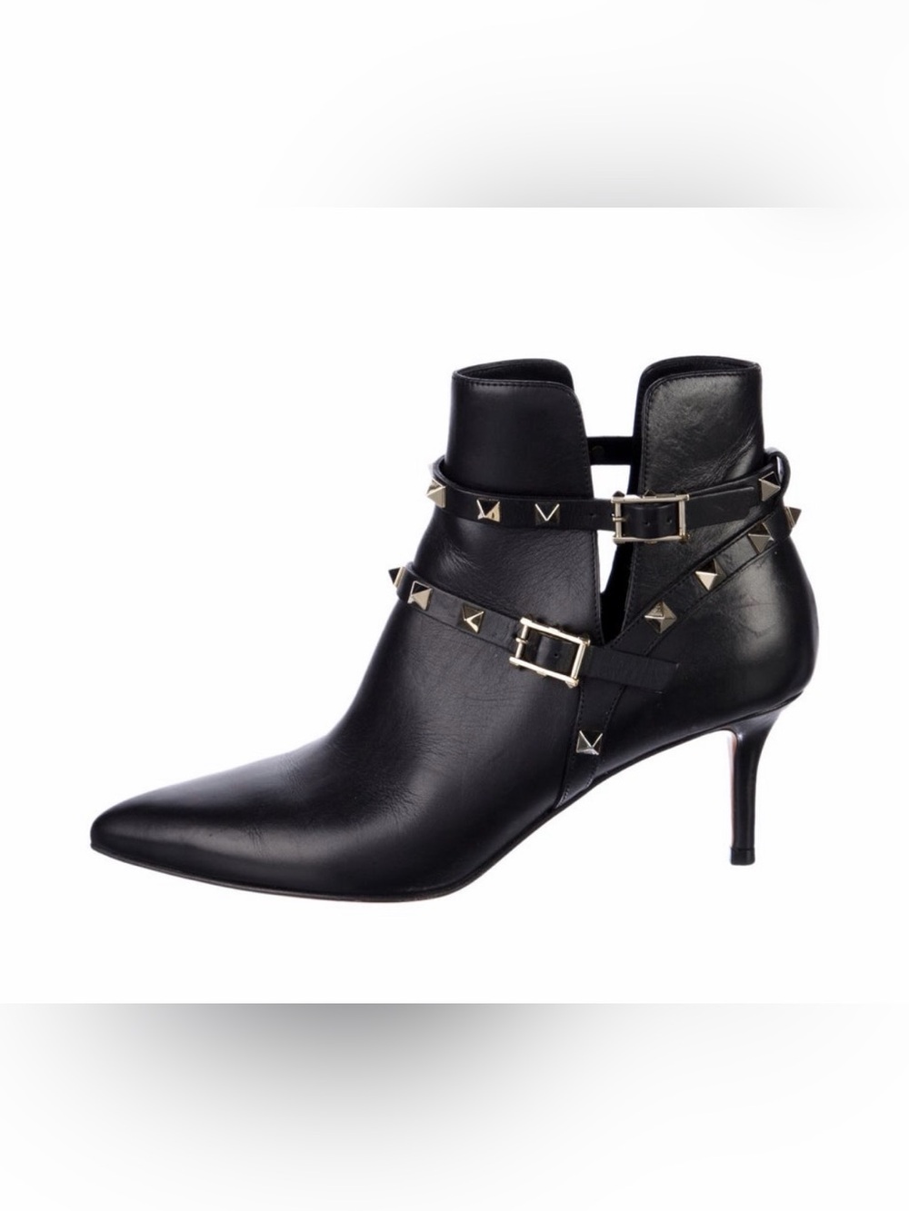 Valentino Garavani Rockstud Double Buckle Black Leather Boots Size 37